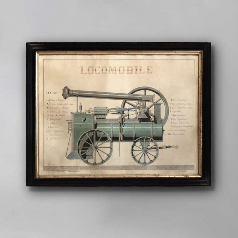 A 15/100 scale beautiful watercolor of a steam locomotive listing the technical names for the component parts and inscribed 'Pensionnat St Gabriel - Chatellerault 1897' and signed Louis Dubois.