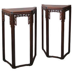 Antique A Pair of 19th Century Huali Wood Console Tables
