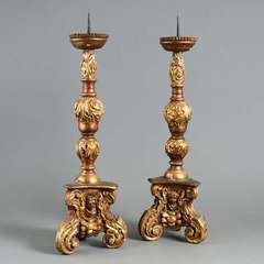 An 18th Century Pair of Charles II Giltwood Pricket Sticks