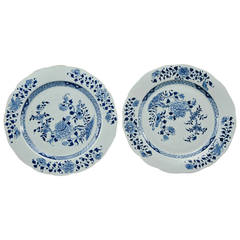 Pair of 18th Century Qianlong Period Blue and White Porcelain Chargers