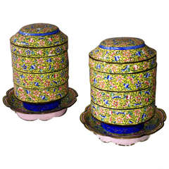 A Pair of 19th Century Canton Enamel Picnic Boxes