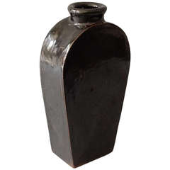 Antique A 19th Century Black Glazed Chinese Pottery Bottle