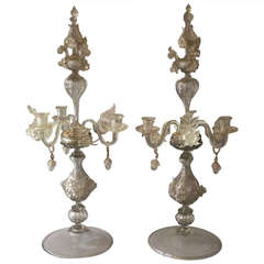 A Pair of 19th Century Venetian Glass Candelabra
