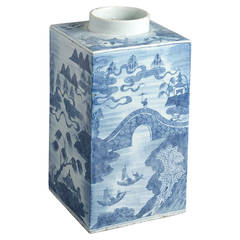 Antique Blue and White Porcelain Square Tea Cannister