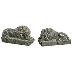 Pair of Early 19th Century Serpentine Marble Canova Lions