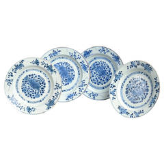 Set of Four 18th Century Blue and White Porcelain Plates