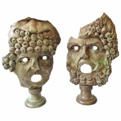 A Pair of Mid 20th Century Large Bronze Classical Masks