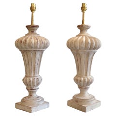 Pair of 20th Century Classical Hand Carved and White Painted Lamp Bases