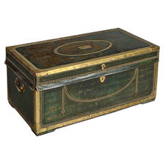 19th Century Chinese Export Leather and Brass Trunk