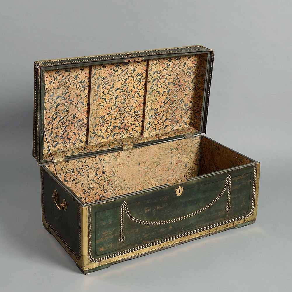 19th Century Chinese Export Leather and Brass Trunk