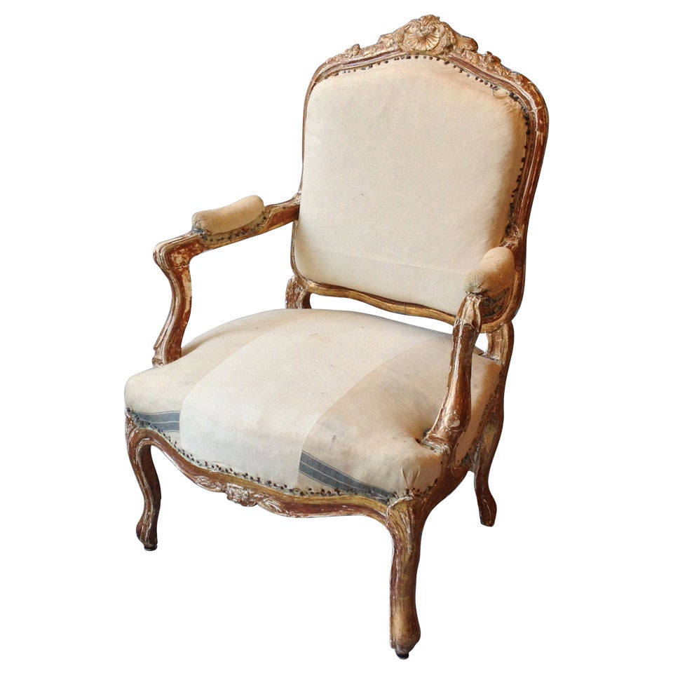 Louis XV Style Giltwood Armchair in the Rococo Manner