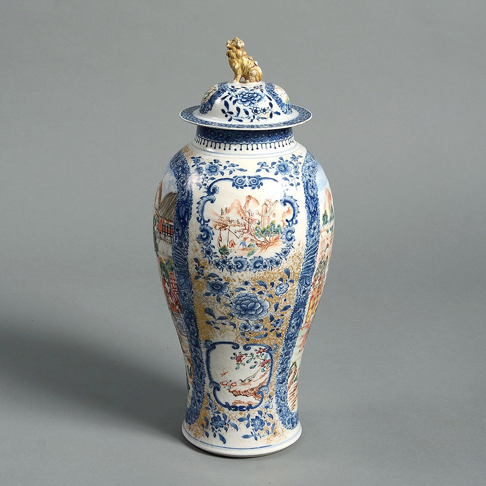 Large Late 18th Century Mandarin Porcelain Vase and Cover