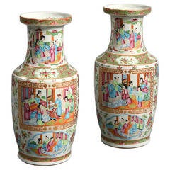 Pair of 19th Century Canton Porcelain Vases