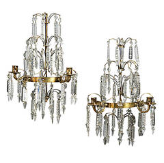 Pair of Early 20th Century Gustavian Style Crystal Wall Lights