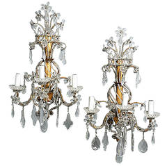 Pair of Mid-20th Century Cut-Glass and Gilt Metal Wall Lights