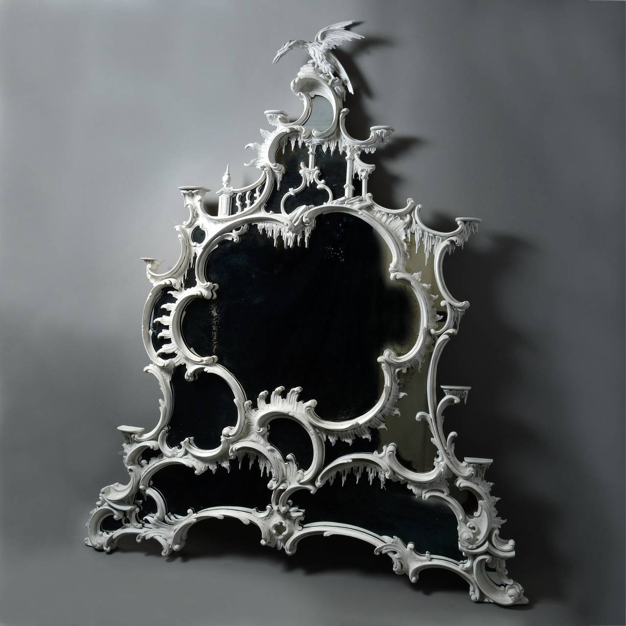 Large 19th Century Rococo Overmantel White Mirror, Manner of Chippendale