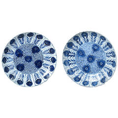 A Pair of Aster Pattern Blue and White Porcelain Dishes