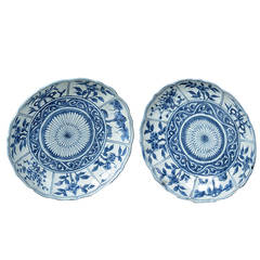 A Pair of Late Ming Dynasty Blue and White Plates