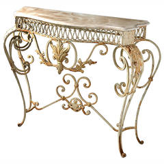 A 19th Century painted Iron Console Table with Marble Top