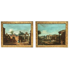 Pair of Capriccio Landscapes with Figures and Ruins