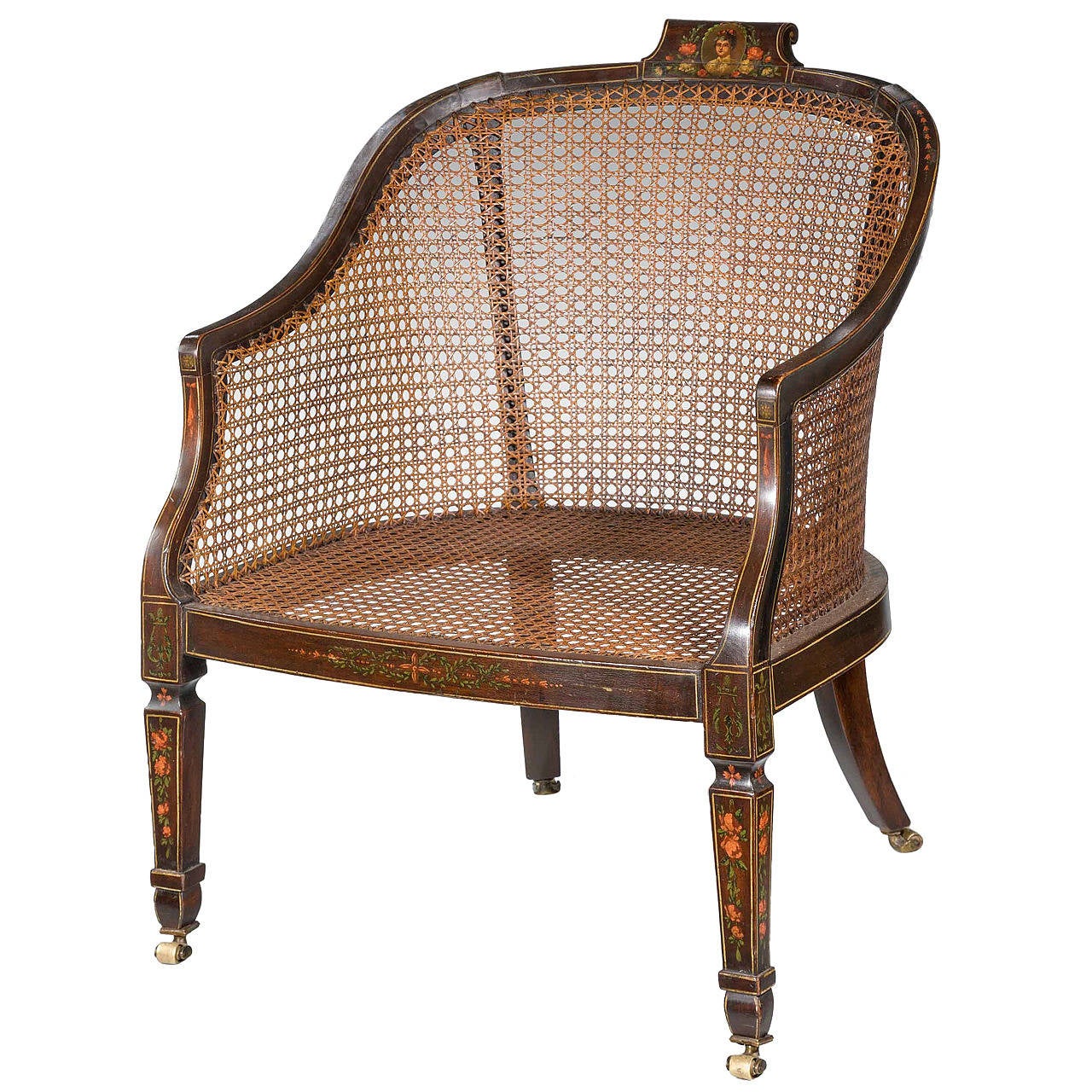 19th Century Ebonized and Painted Bergere Chair at 1stDibs