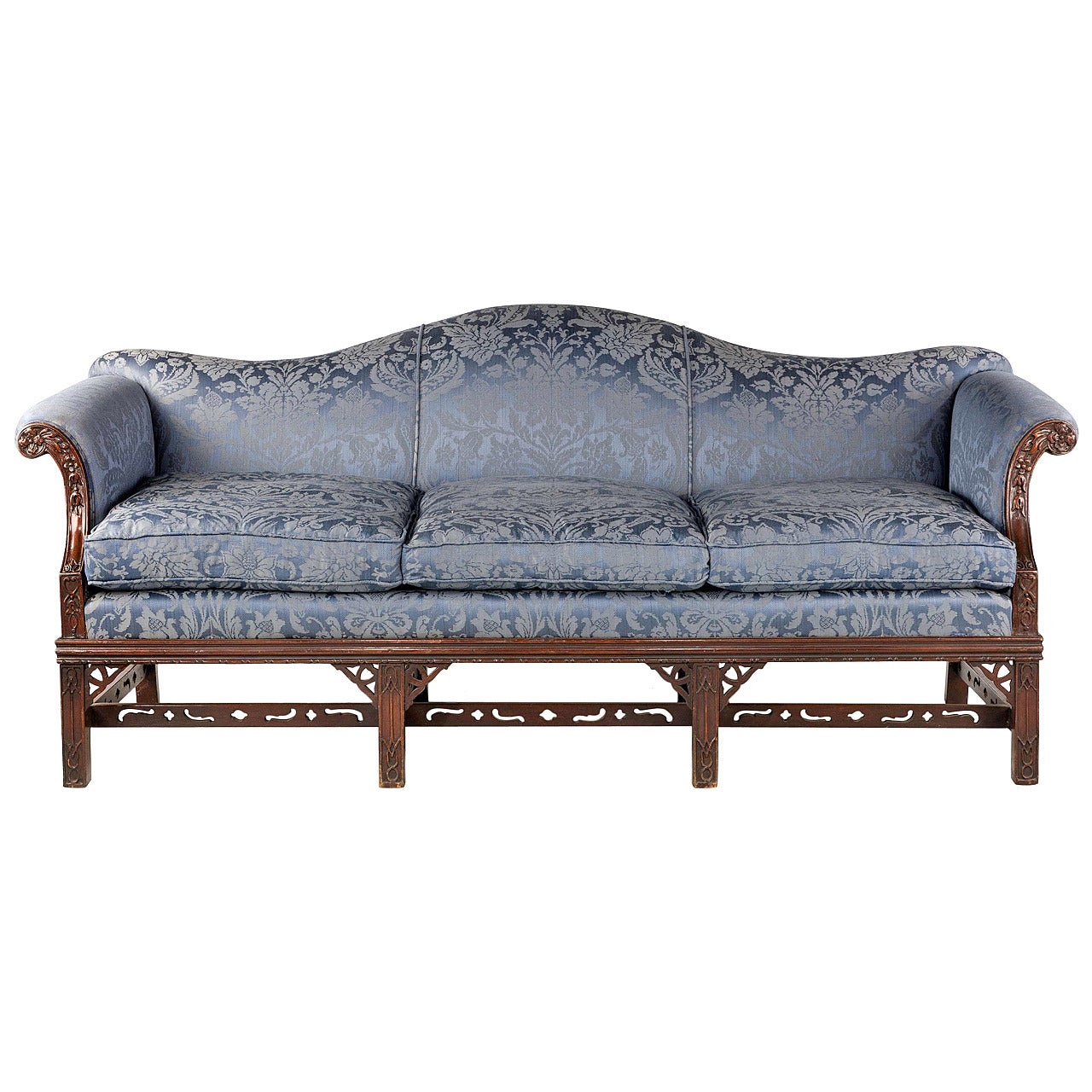 Chippendale Style Mahogany Framed Camel Back Sofa