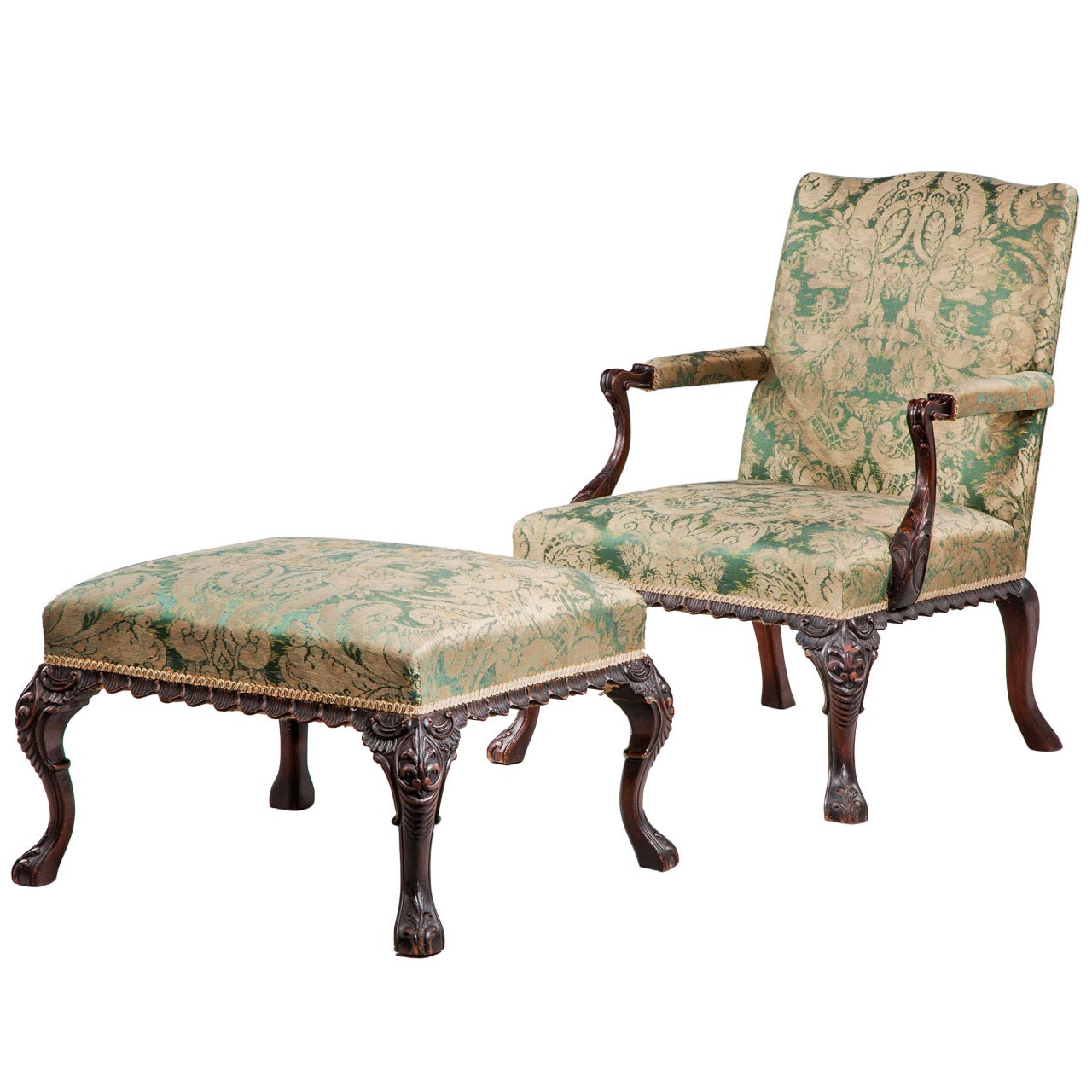19th Century Gainsborough Armchair and Stool