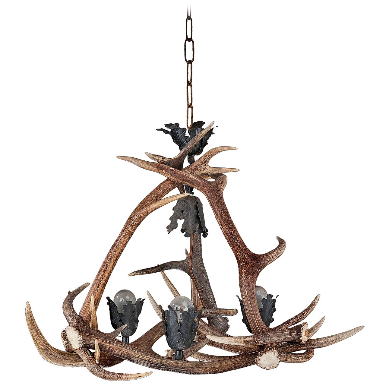 Early 20th Century Stag's Horn, Four-Light Chandelier