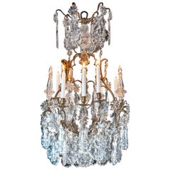 Antique Late 19th Century Bronze and Cut-Glass Chandelier