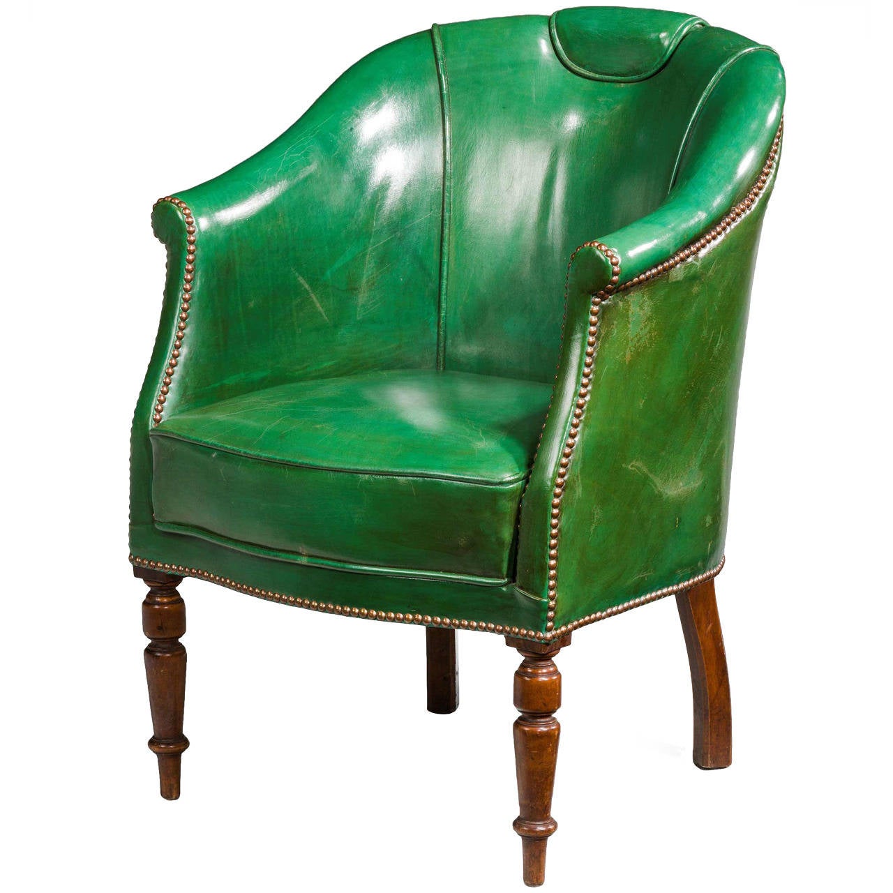 19th Century Green Leather Chair For Sale at 1stdibs