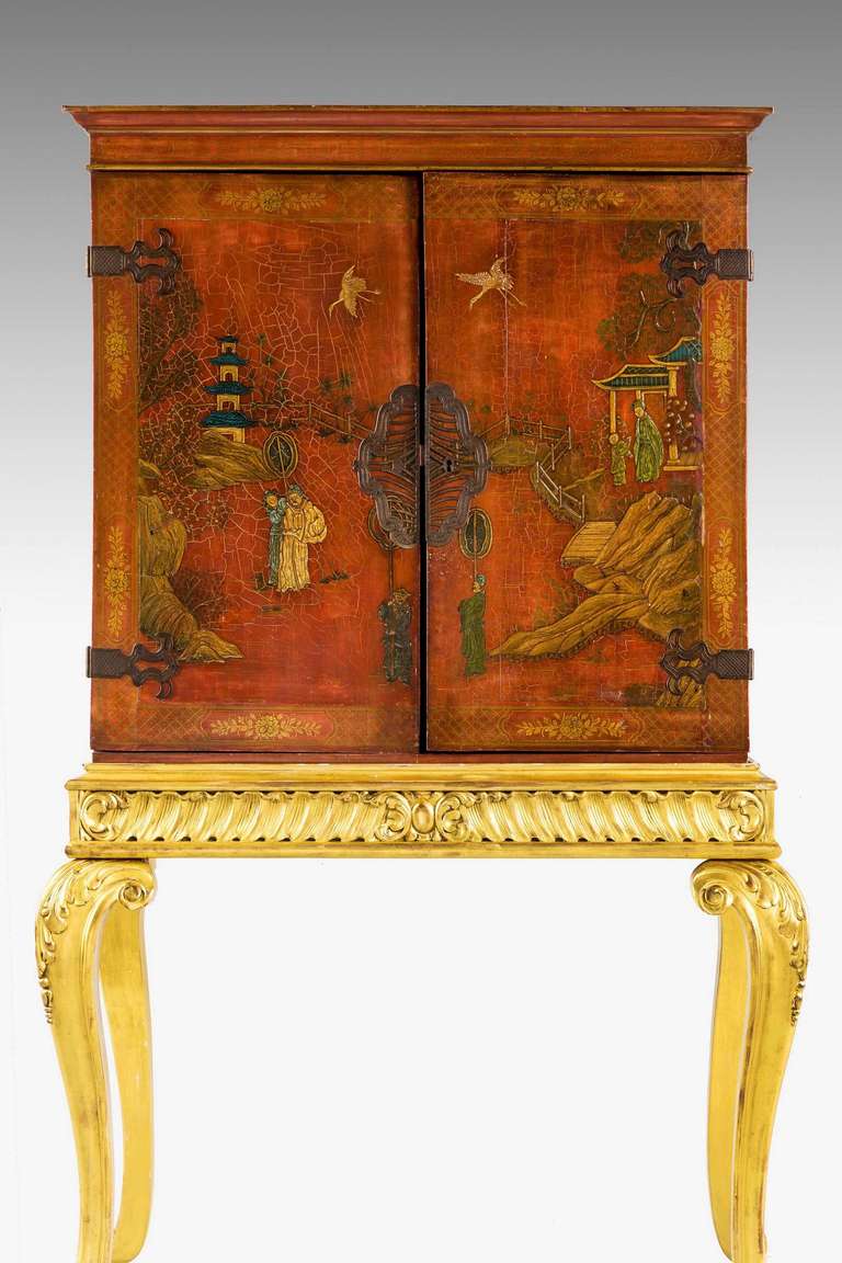 English Chinoiserie Red Lacquered Cabinet