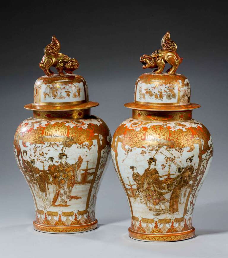 Japanese Pair of 19th Century Kutani Porcelain Vases