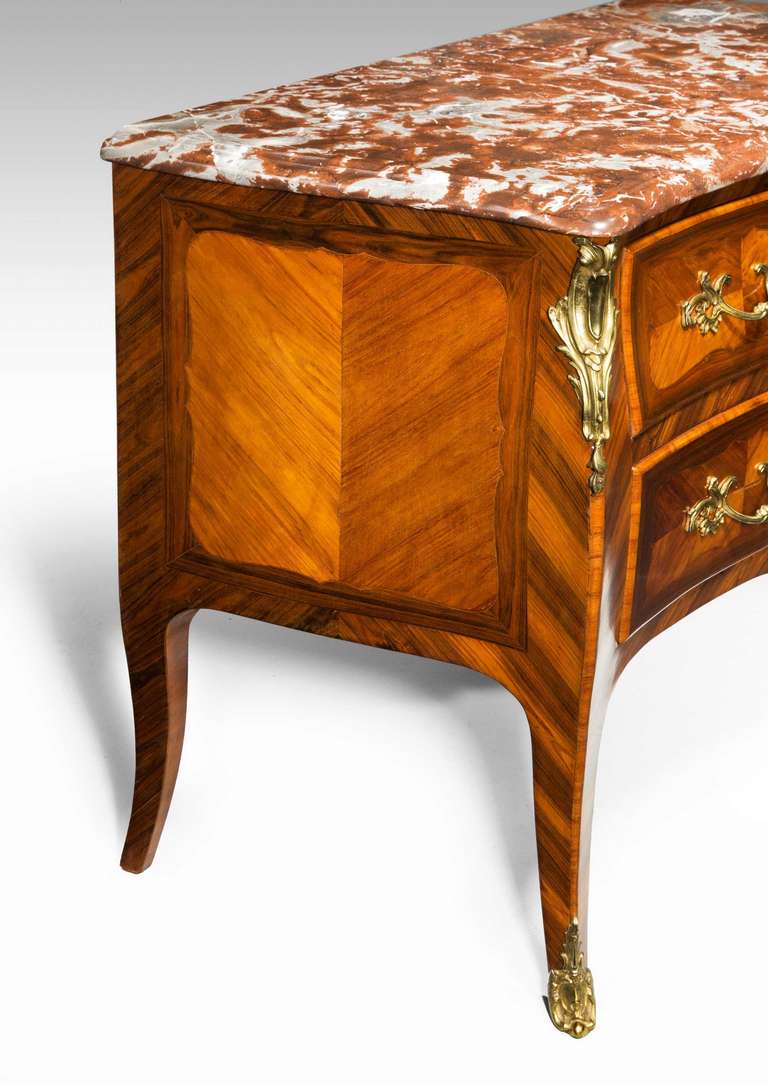 French Louis XV Bombe Kingwood Commode with Quartered Drawer Fronts