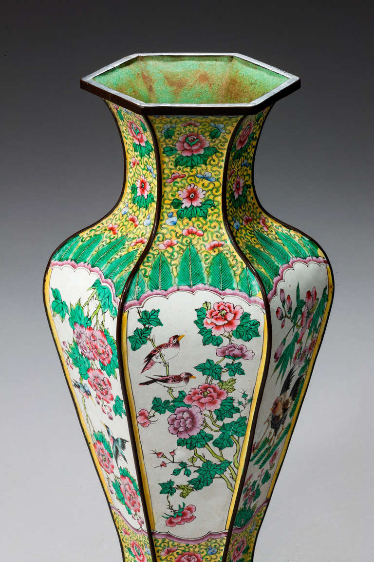 Enamel Chinese Hexagonal Shaped Vase