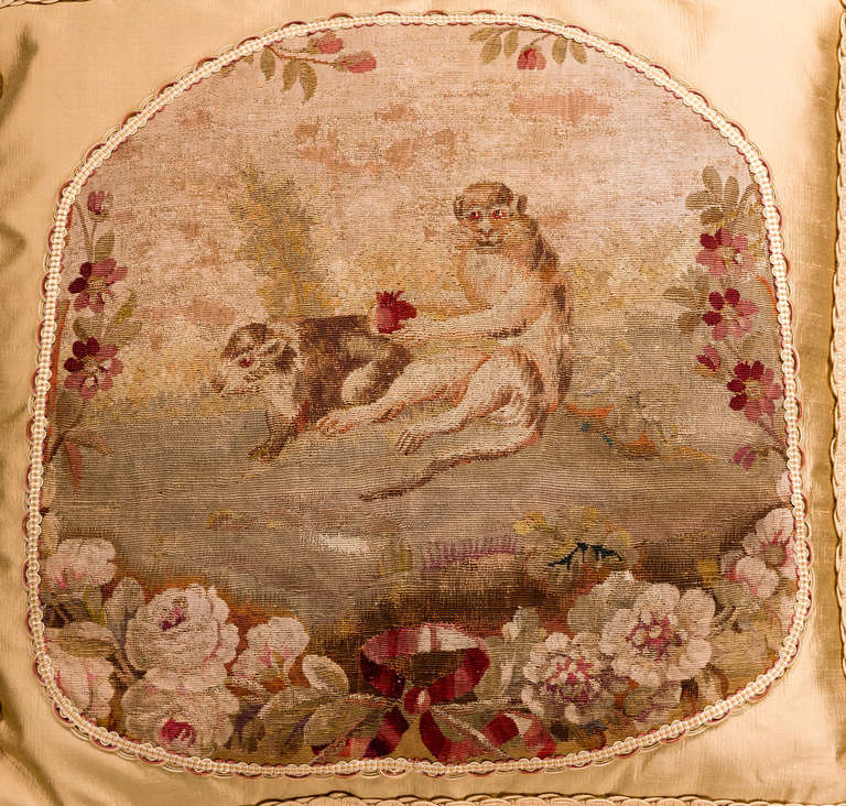 French Cushion: 18th Century, Wool. Featuring a Scene from Aesop's Fables