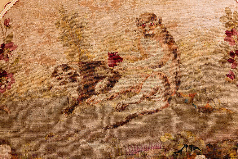 Cushion: 18th Century, Wool. Featuring a Scene from Aesop's Fables In Excellent Condition In Peterborough, Northamptonshire