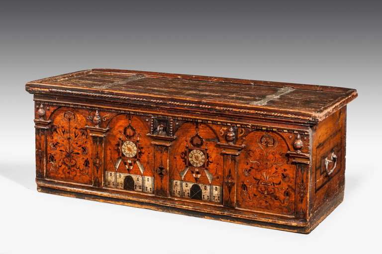 A good German Chest with largely original polychrome, a massive period iron lock.