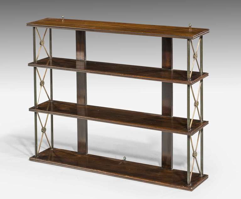 British Pair of 19th Century Mahogany and Bronze Hanging Shelves