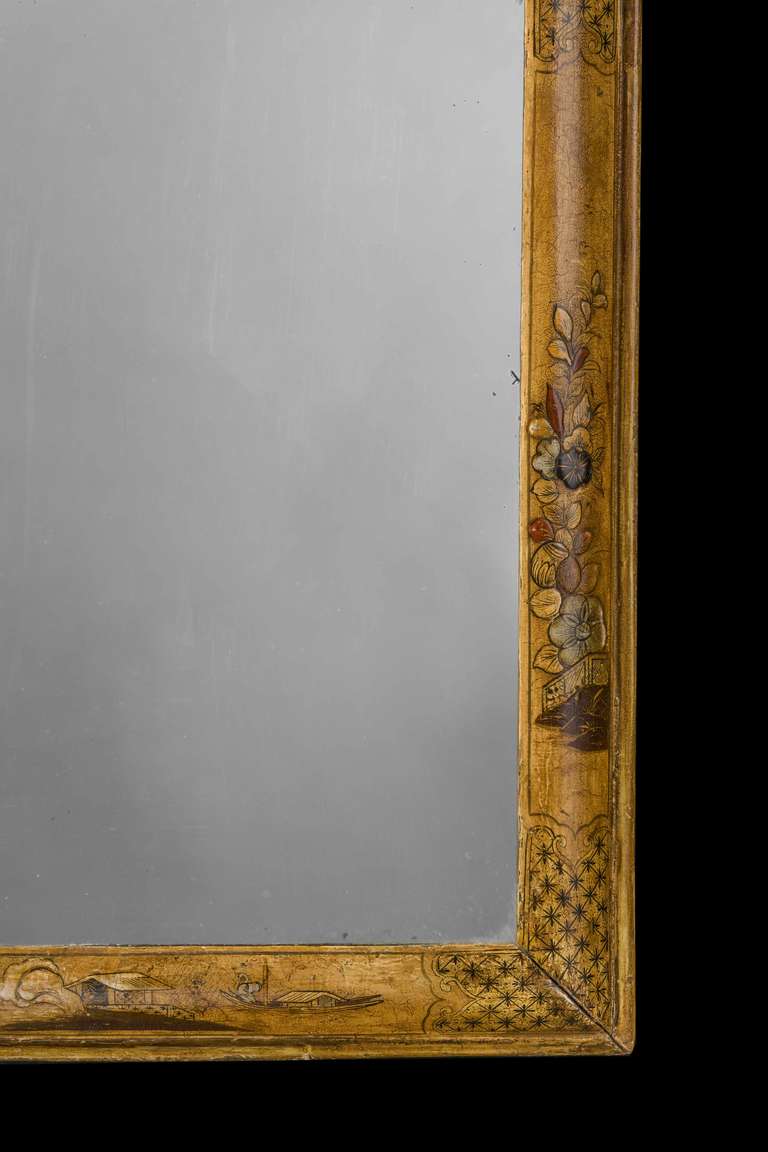 British 18th Century Chinoiserie Lacquered Cushion Mirror