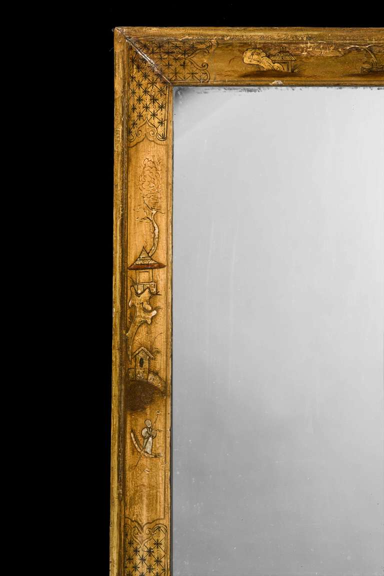18th Century Chinoiserie Lacquered Cushion Mirror In Good Condition In Peterborough, Northamptonshire