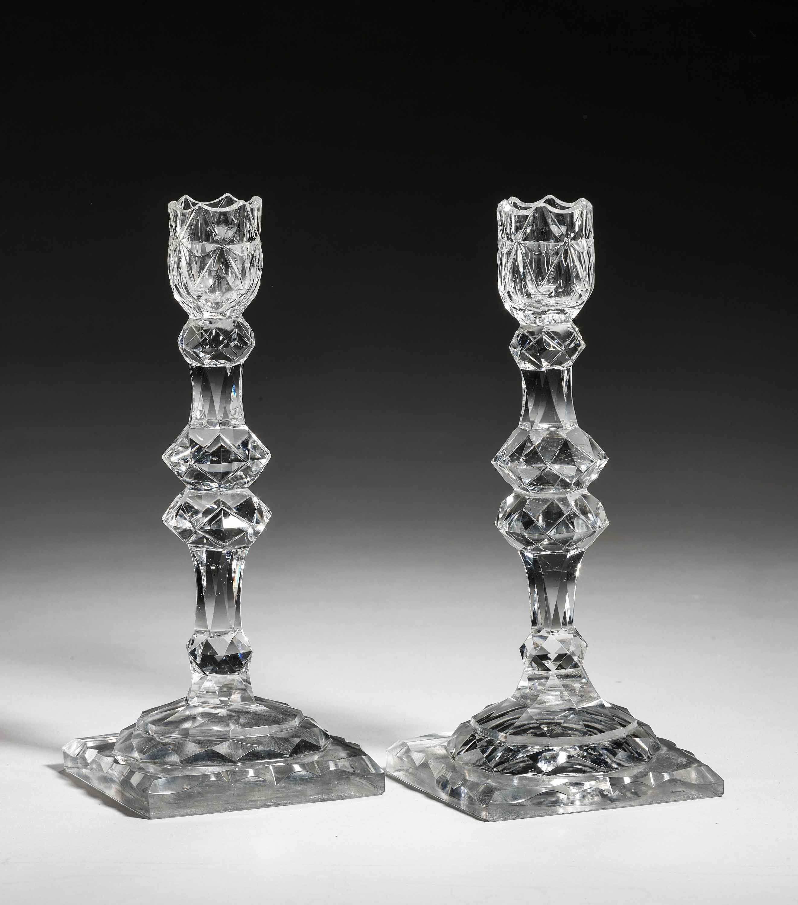 Pair of Irish 18th Century Glass Candlesticks