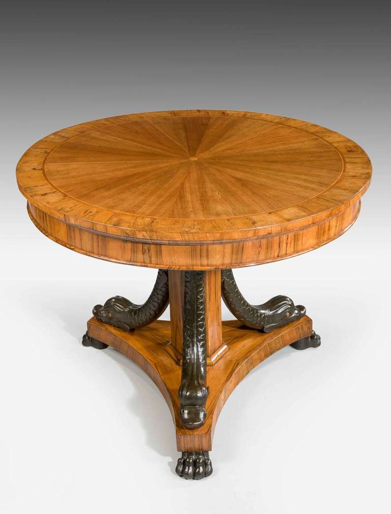 British 19th Century Olivewood and Walnut Centre Table For Sale