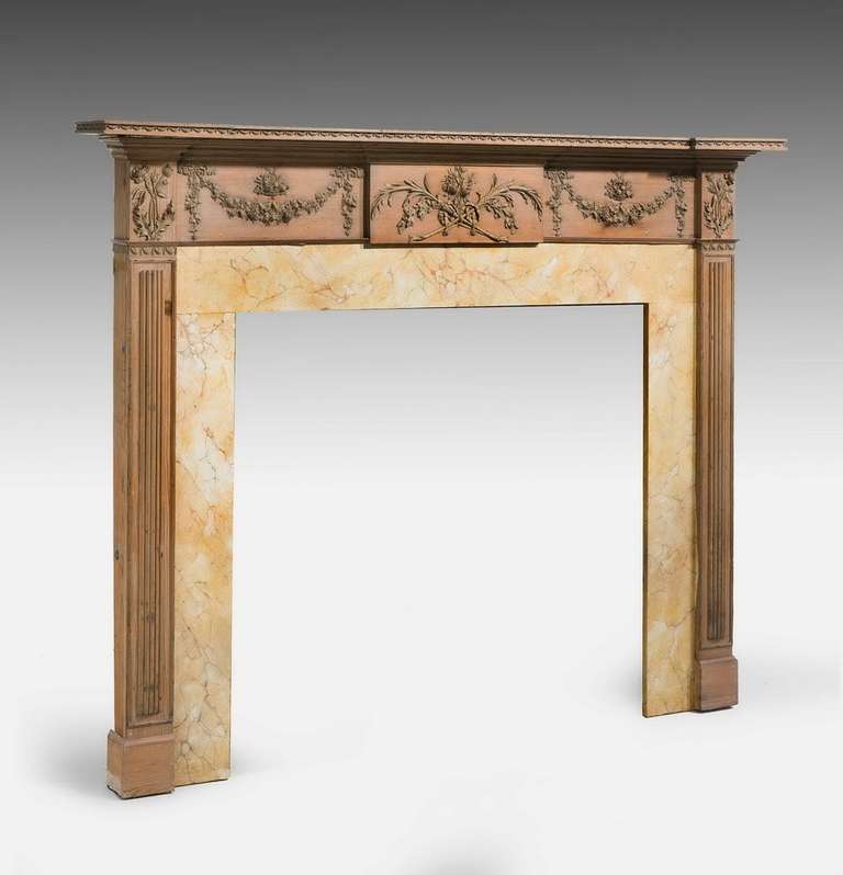 British George III Period 18th Century Pine and Gesso Fire Surround