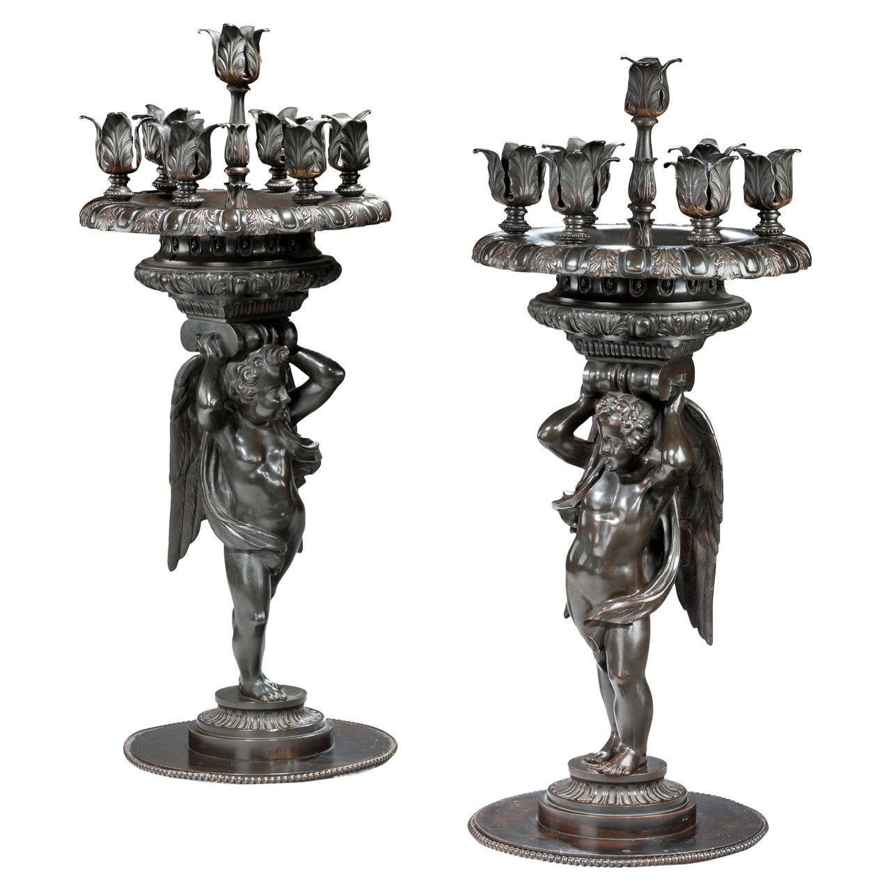 Pair of Italian Bronze Candelabra For Sale at 1stdibs