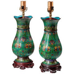 Pair of Cloisonne Ovoid Lamps