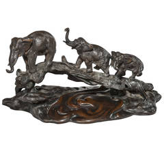 Japanese Bronze of Three Elephants