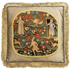 Cushion: Mid-18th Century with Exotic Birds and Figures