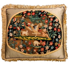 Cushion: 18th Century, Wool. Exotic Birds and Animals 