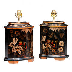 Pair of 20th century Ebonized 12-Sided Pottery Lamps 2