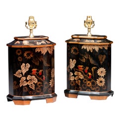 Pair of 20th century Ebonized 12-Sided Pottery Lamps